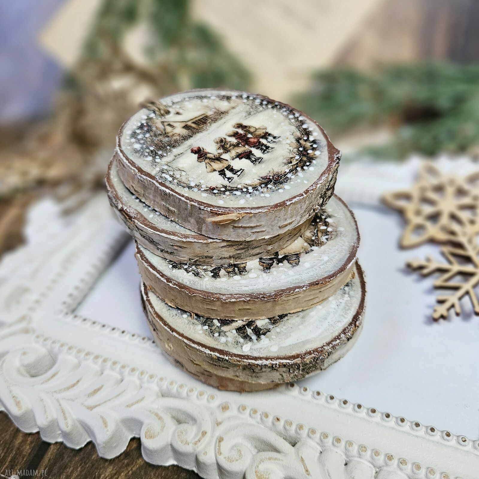 święta prezent: Zimowe plasterki dekoracje choinkowe Ręcznie robione