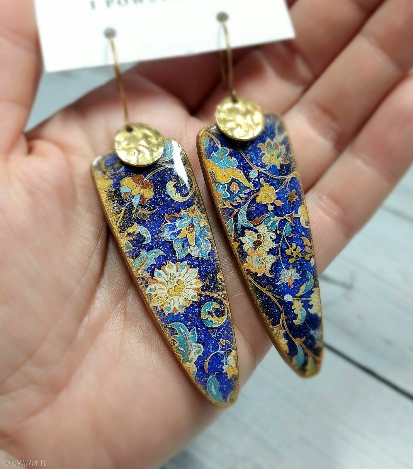 Kolczyki decoupage z żywicą w orientalnym klimacie - stal chirurgiczna
