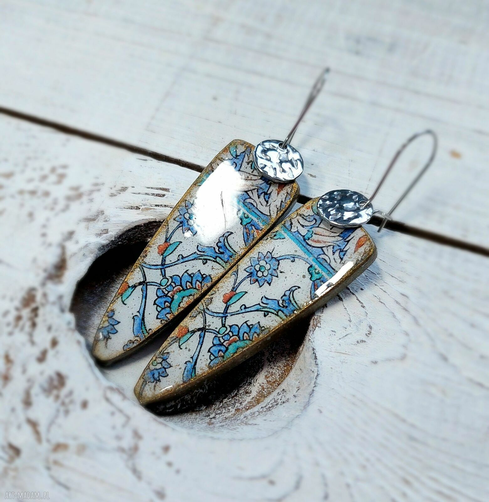Kolczyki decoupage z żywicą - orientalne i lekkie