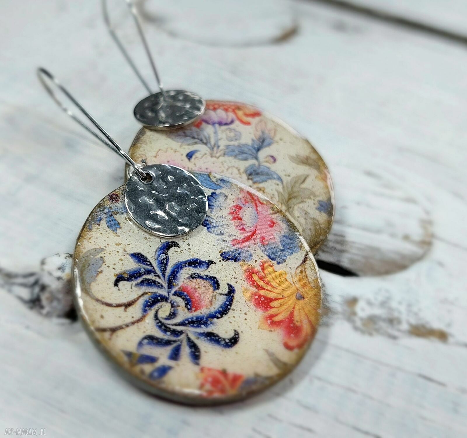 Kolczyki decoupage folk ze stali chirurgicznej - rękodzieło art-Madam.pl