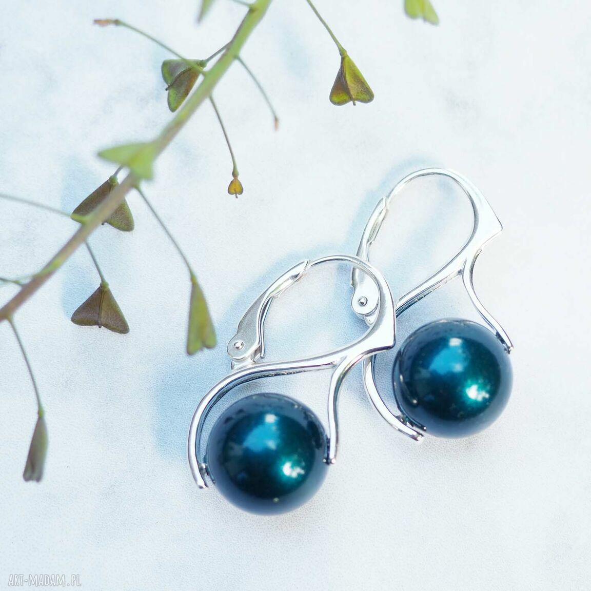 DEEP OCEAN - piękne srebrne kolczyki z perłami Swarovski