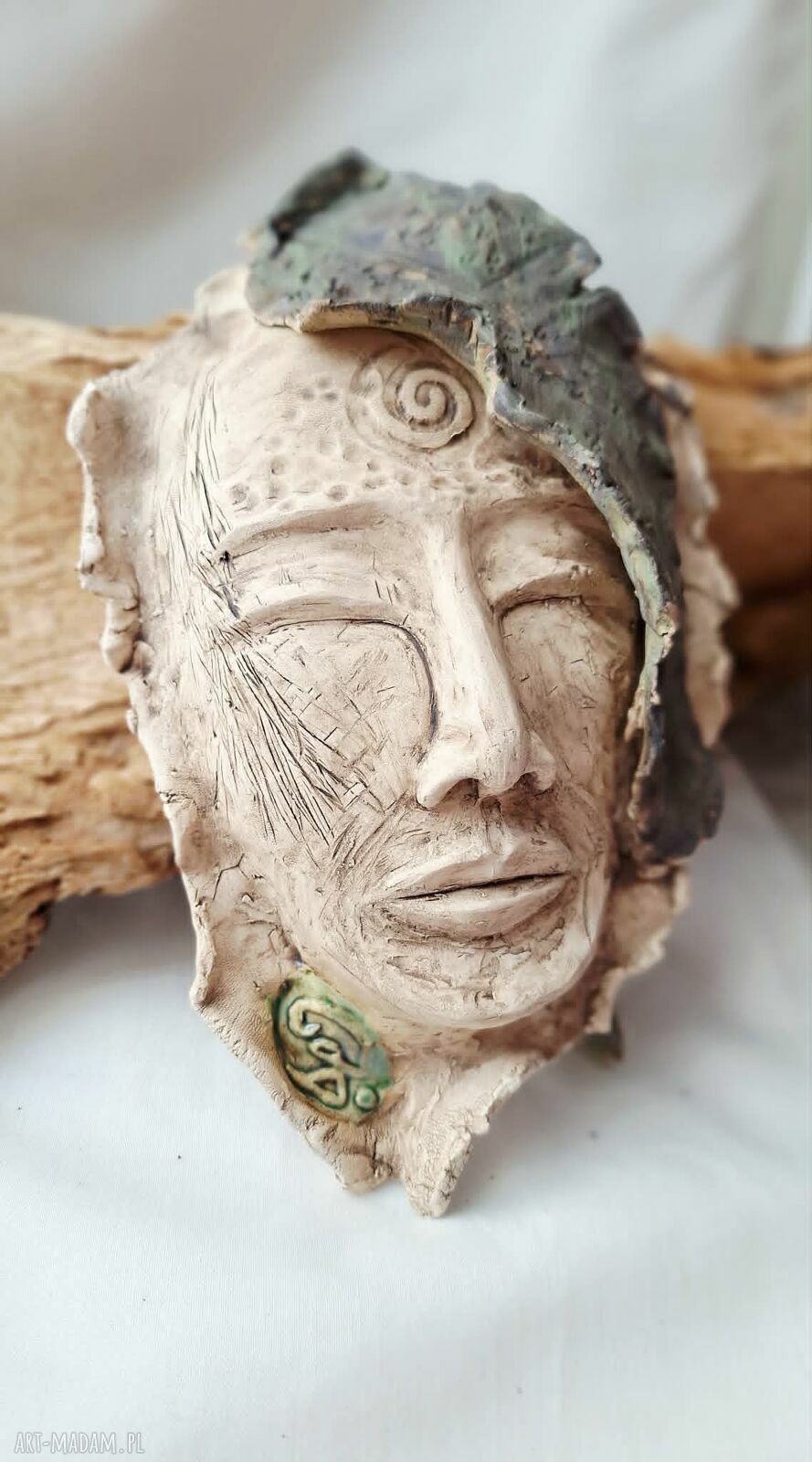 Ceramiczna maska ścienna Leśna Wyrocznia rękodzieło Art Soller