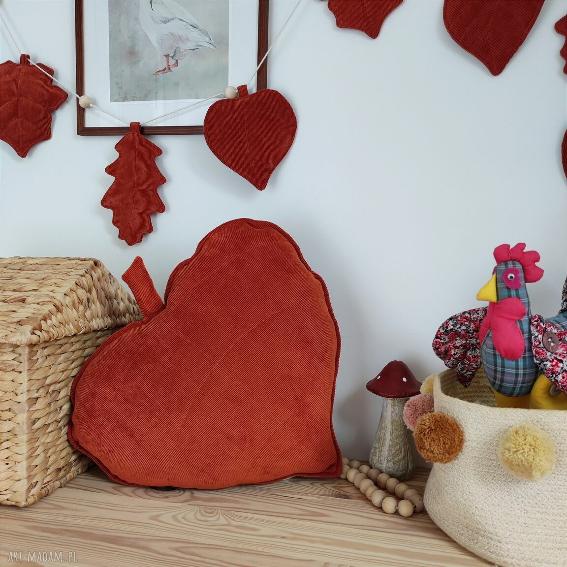 dekoracje: Jesienny zestaw ozdobny poduszka liść i girlanda hand made