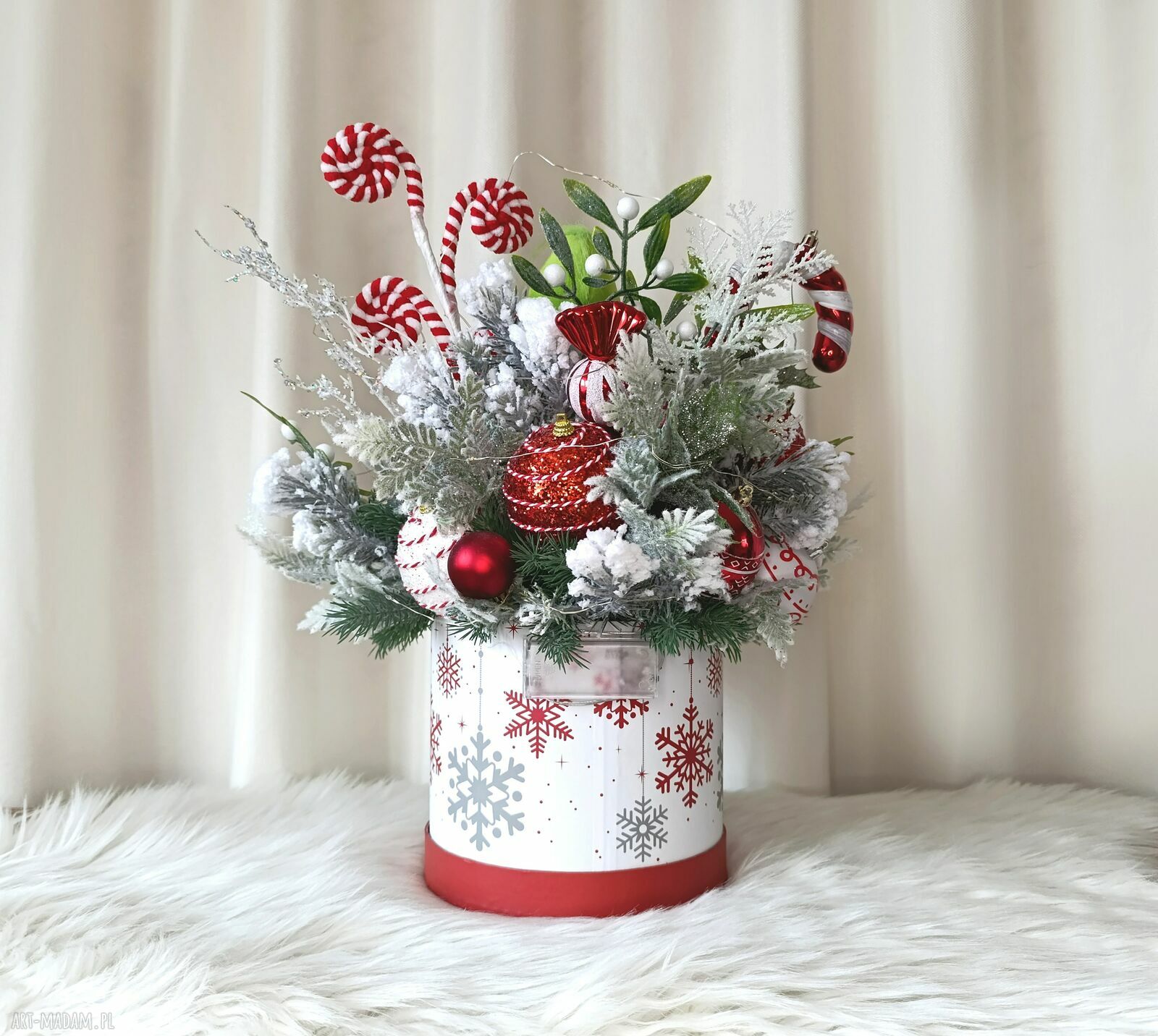 Duży stroik świąteczny LED z Grinchem w okrągłym flower boxie