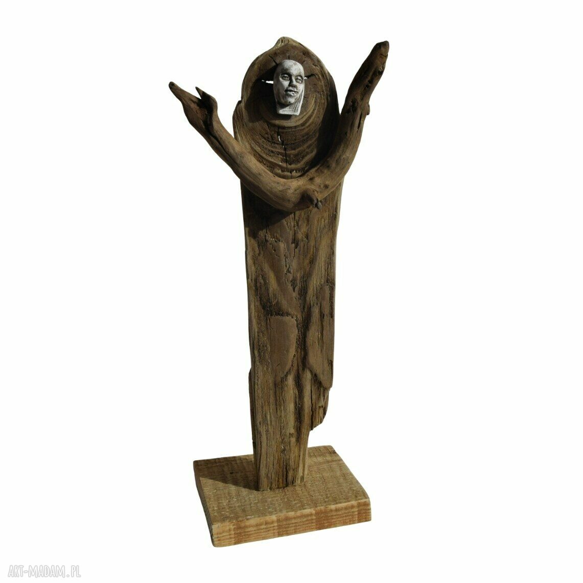 Rzeźba dekoracja ze starego drewna i gipsu - abstrakcyjna figurka Wabi-Sabi