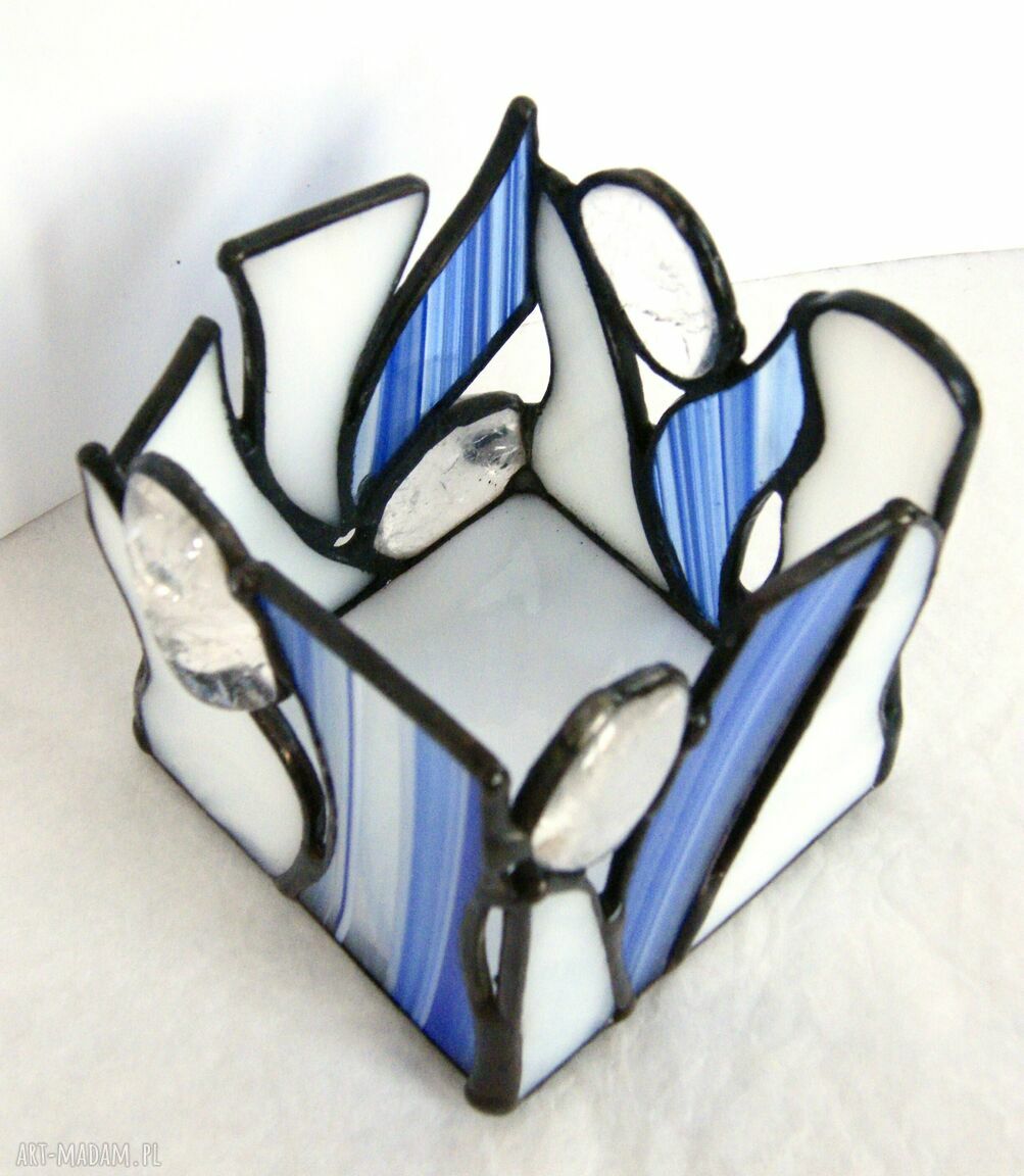 Świecznik lampion z kryształem górskim dekoracja witrażowa Tiffany (tealight)