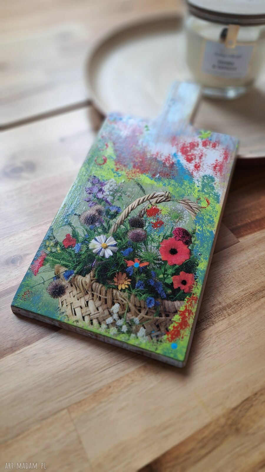 Dekoracyjna deseczka z drewna - decoupage „Kwiaty polskie” styl vintage 💐