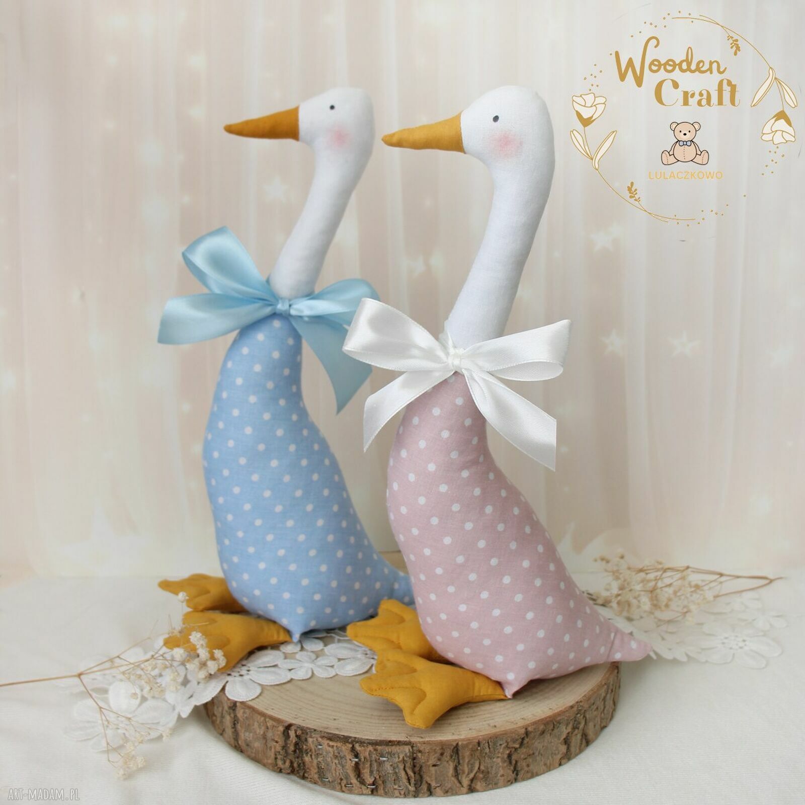 Różowa gąska dekoracyjna Tilda - ręcznie szyta przytulanka 28 cm