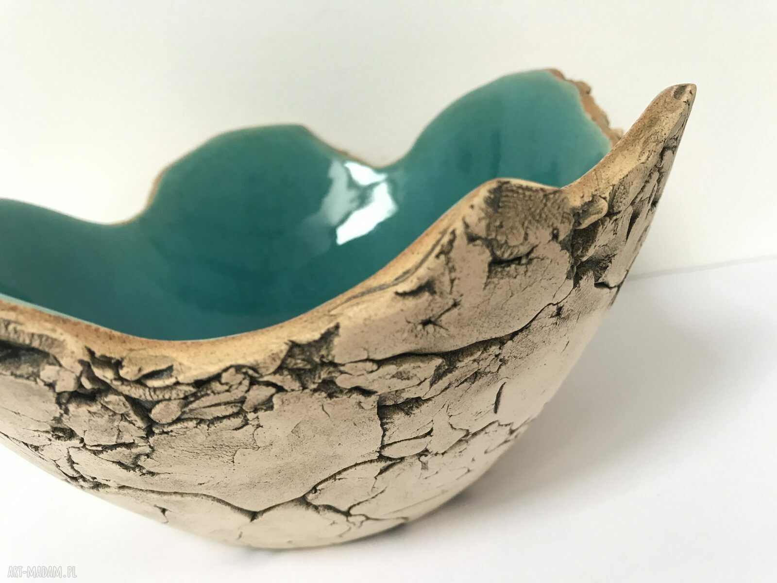 Turkusowa miska ceramiczna dekoracyjna handmade