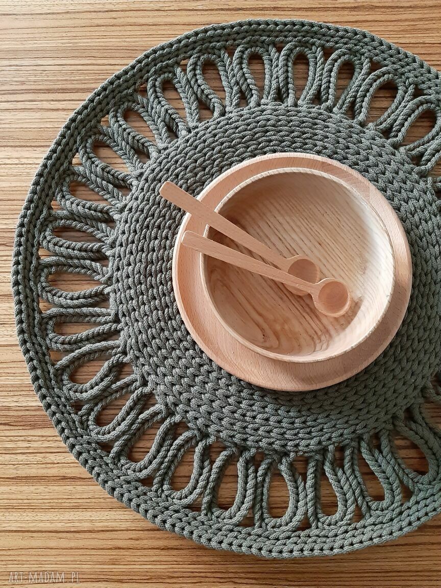 Dekoracyjna podkładka - serwetka z bawełnianego sznurka 46 cm (ciemnooliwkowa)