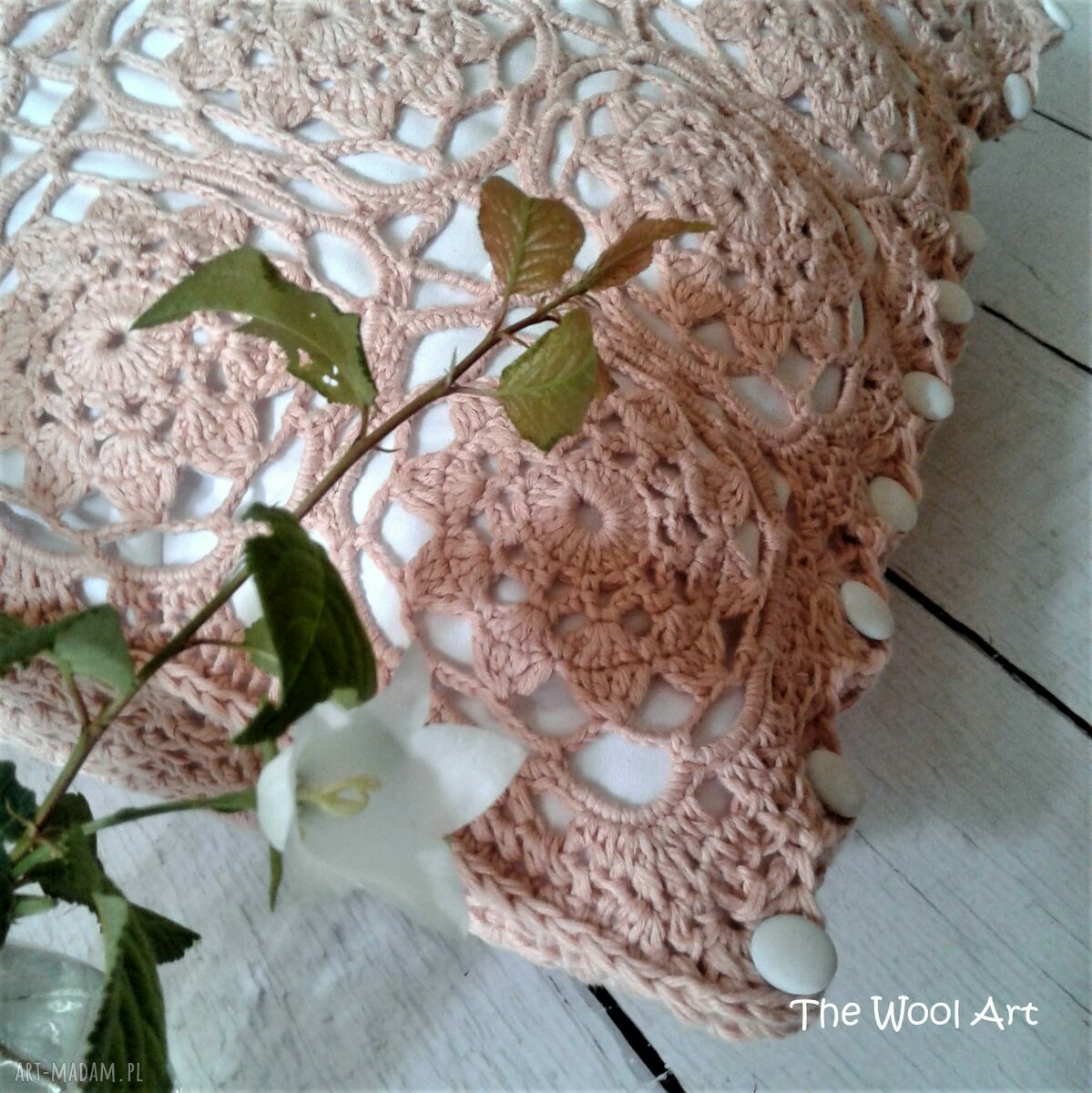 poduszki: dekoracyjna szydełkowa poszewka Ręcznie zrobione