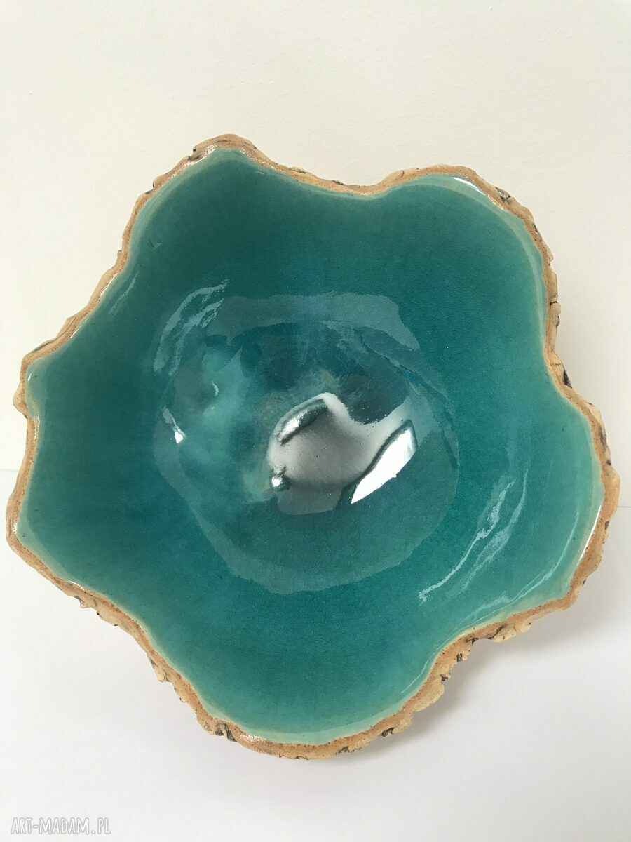 Turkusowa miska ceramiczna dekoracyjna handmade