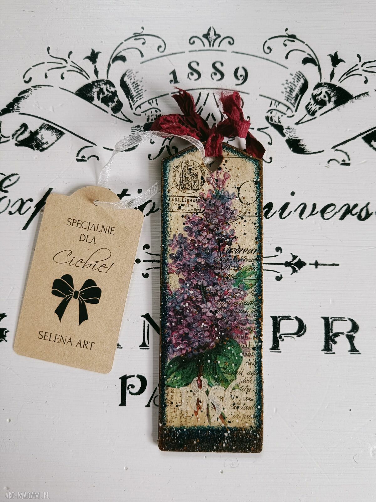 Dekoracyjna zawieszka decoupage z bukietem bzów