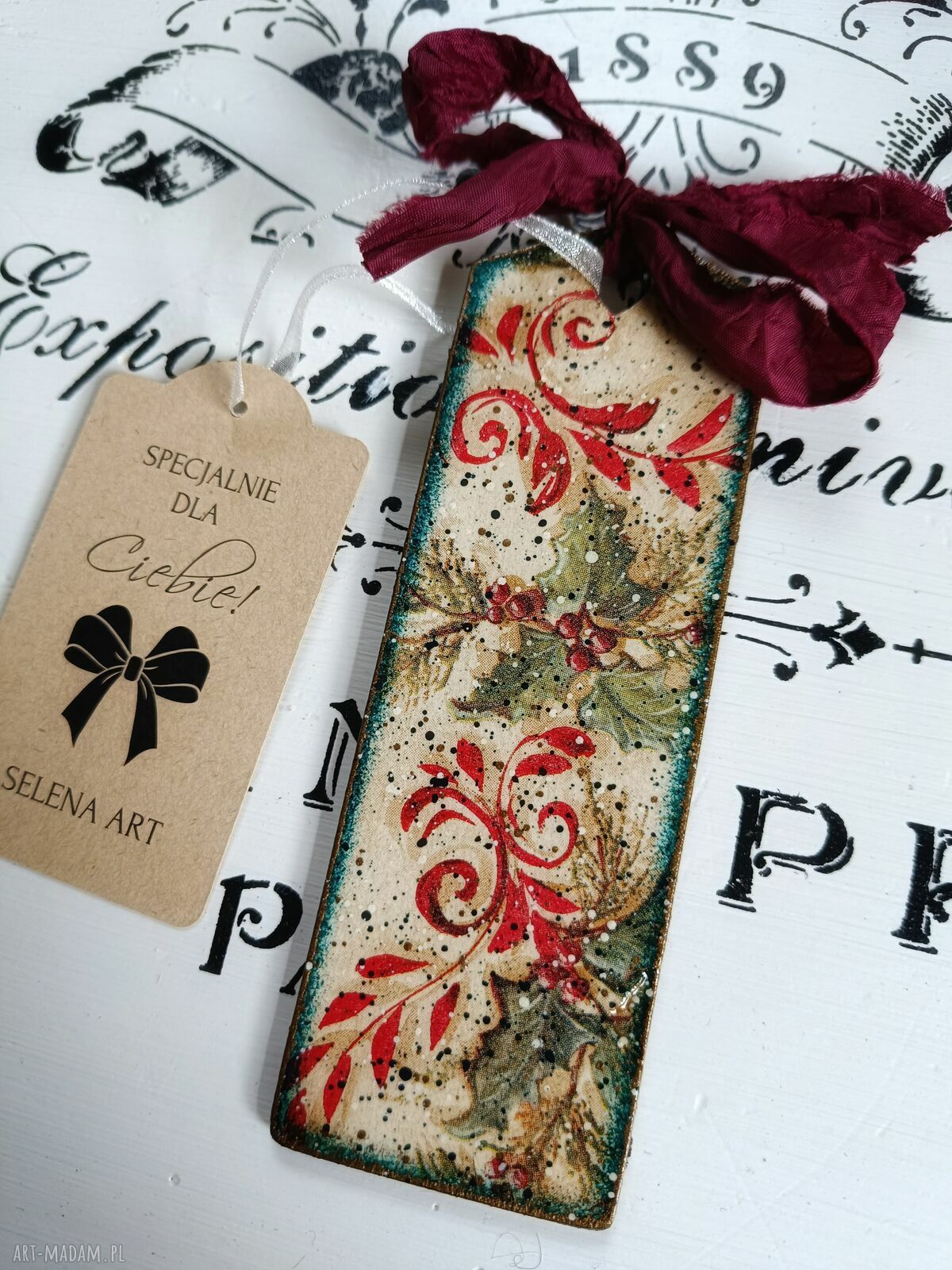Dekoracyjna zawieszka decoupage vintage - zimowa ozdoba