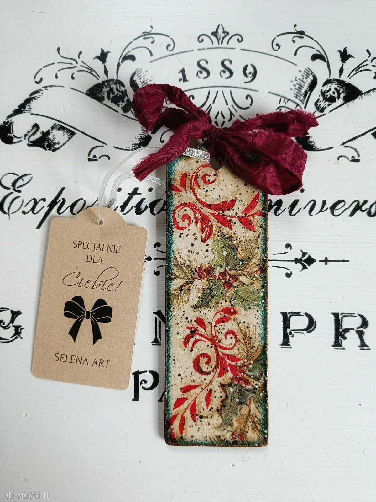 Dekoracyjna zawieszka decoupage vintage - zimowa ozdoba