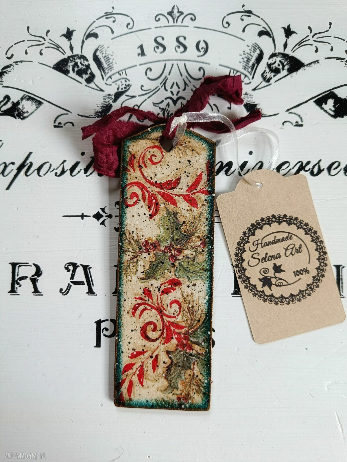 Dekoracyjna zawieszka decoupage vintage - zimowa ozdoba
