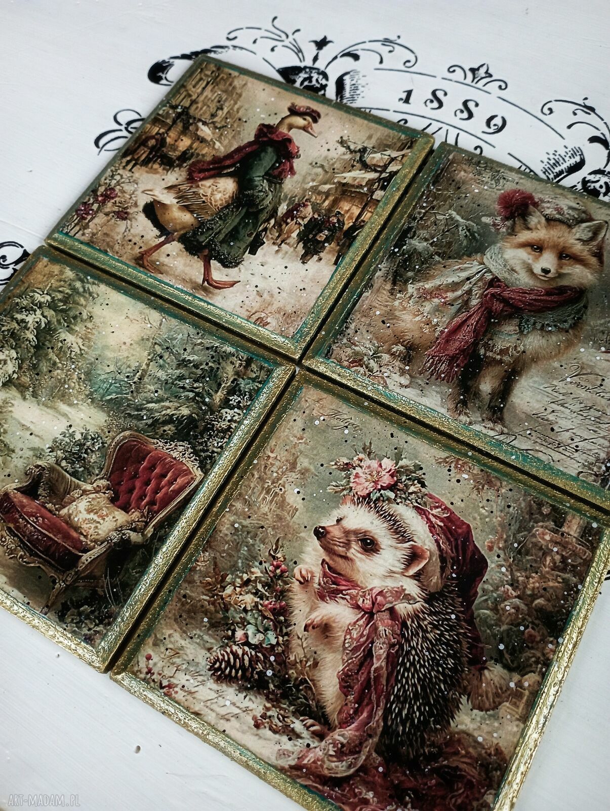 Dekoracyjne podkładki vintage Baśniowa Kraina - komplet 4 szt. shabby chic