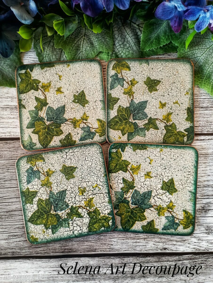 Dekoracyjne podkładki decoupage z wiewiórkami - komplet 4 szt. 10x10 cm