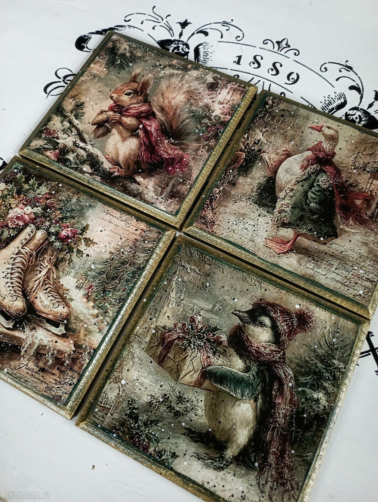 Kwiatowe podkładki vintage Baśniowa Kraina - komplet 4 szt. (10x10 cm)