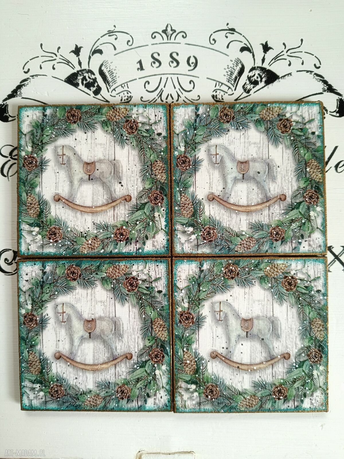 Dekoracyjne podkładki pod kubki decoupage Baśniowa Kraina - komplet 4 sztuk