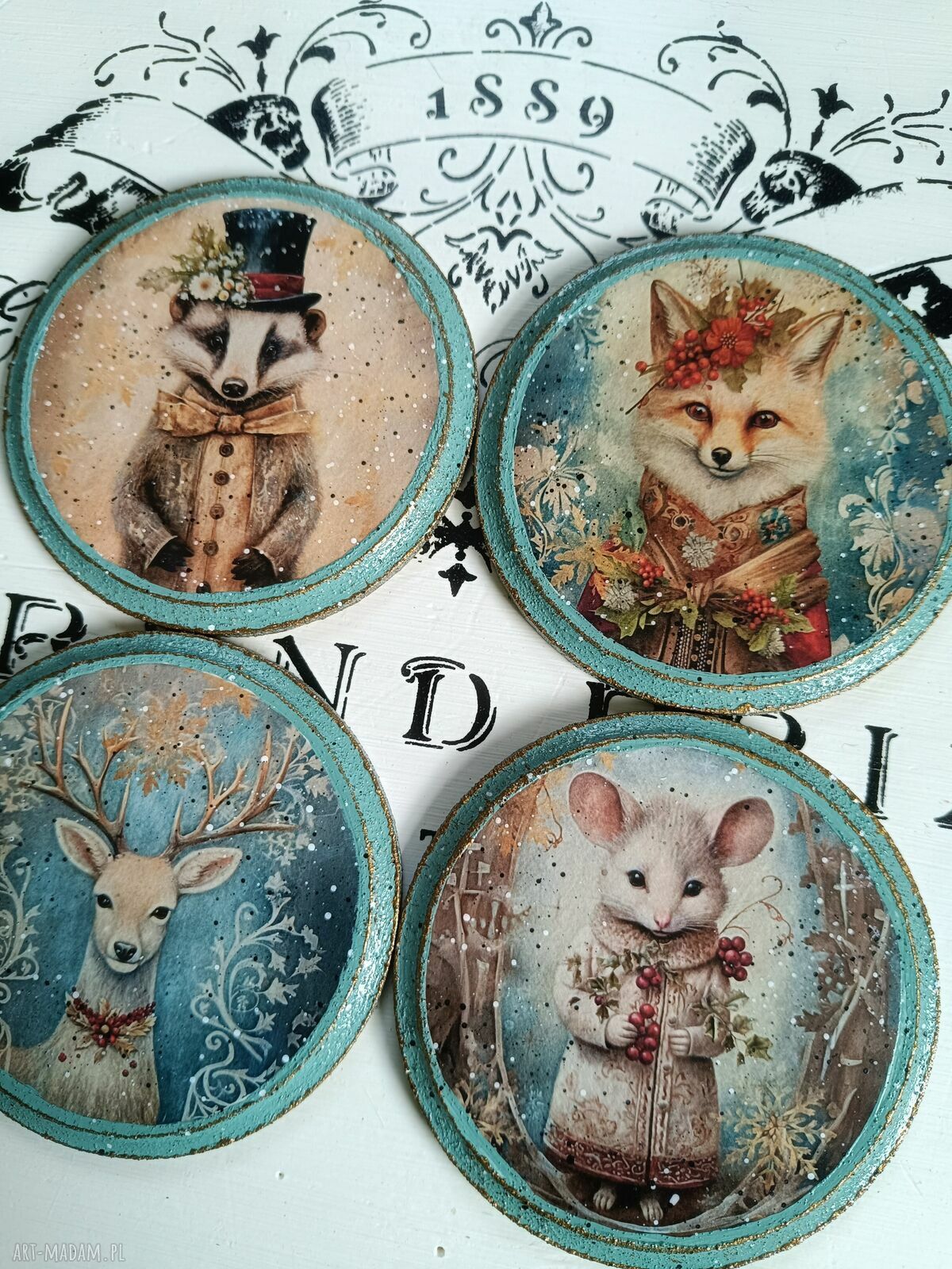 Dekoracyjne podkładki decoupage Baśniowa Kraina - komplet 4 sztuk