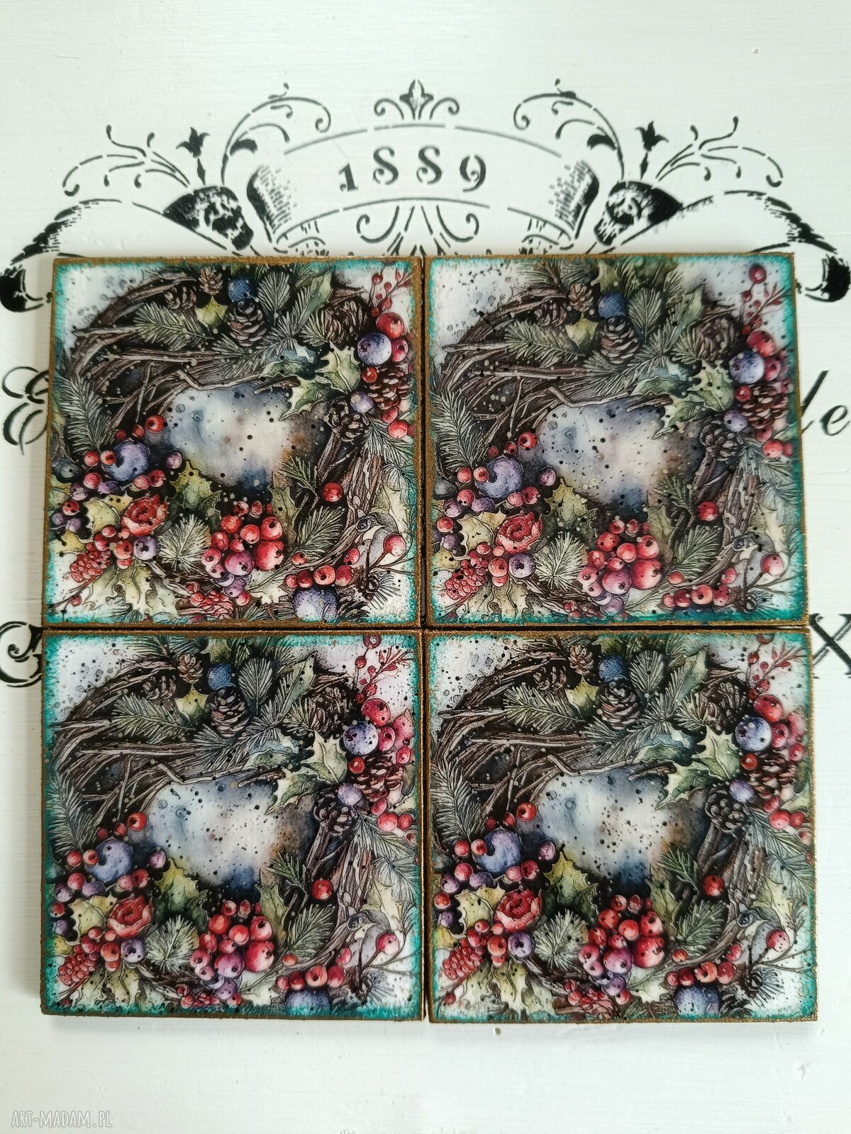 Dekoracyjne podkładki decoupage Baśniowa Kraina - komplet 4 sztuk
