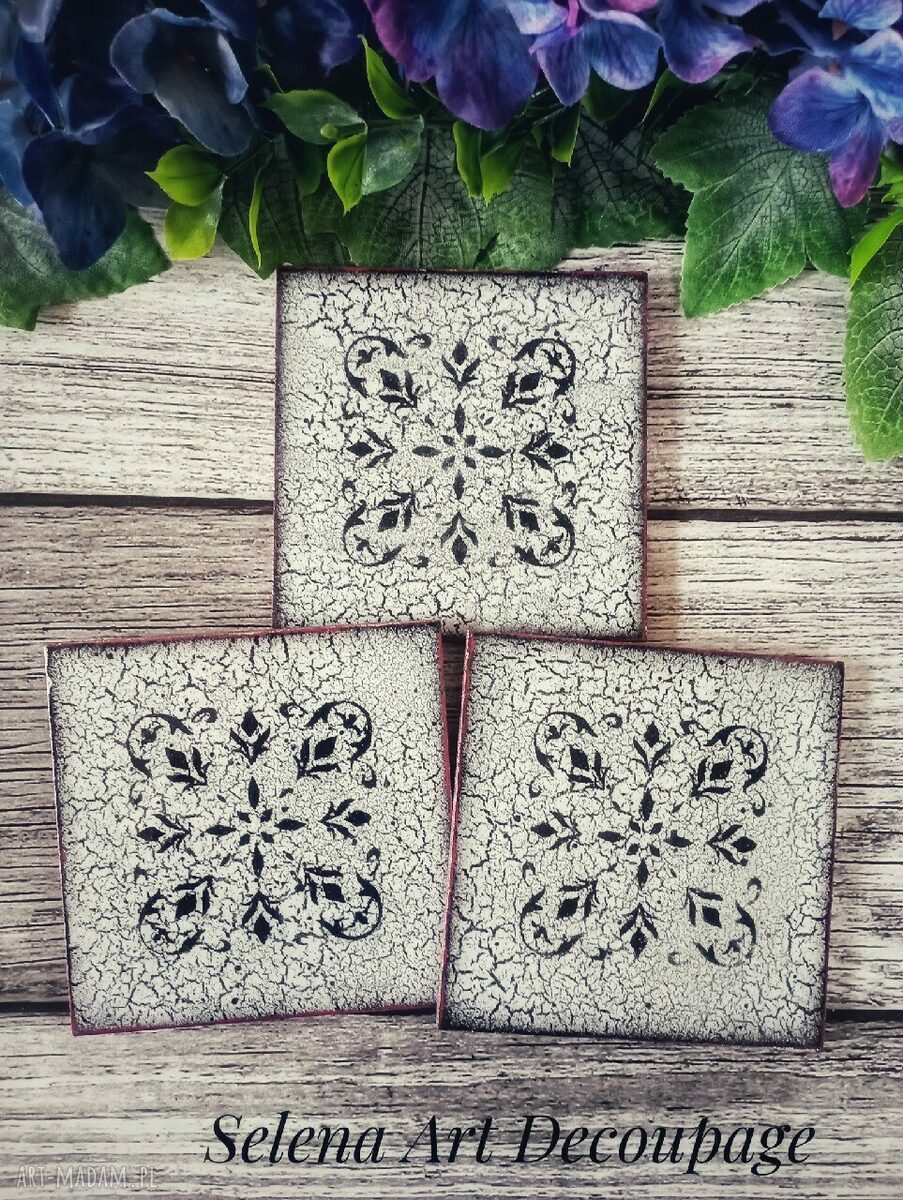 Dekoracyjne podkładki decoupage Magiczne Kotki - komplet 3 sztuki (10x10 cm)