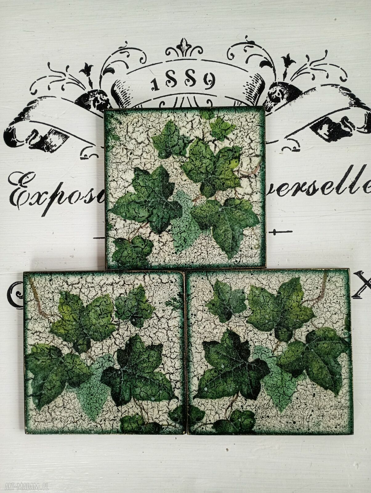 Dekoracyjne podkładki z kogutami w stylu vintage - komplet 3 szt. (10x10 cm)