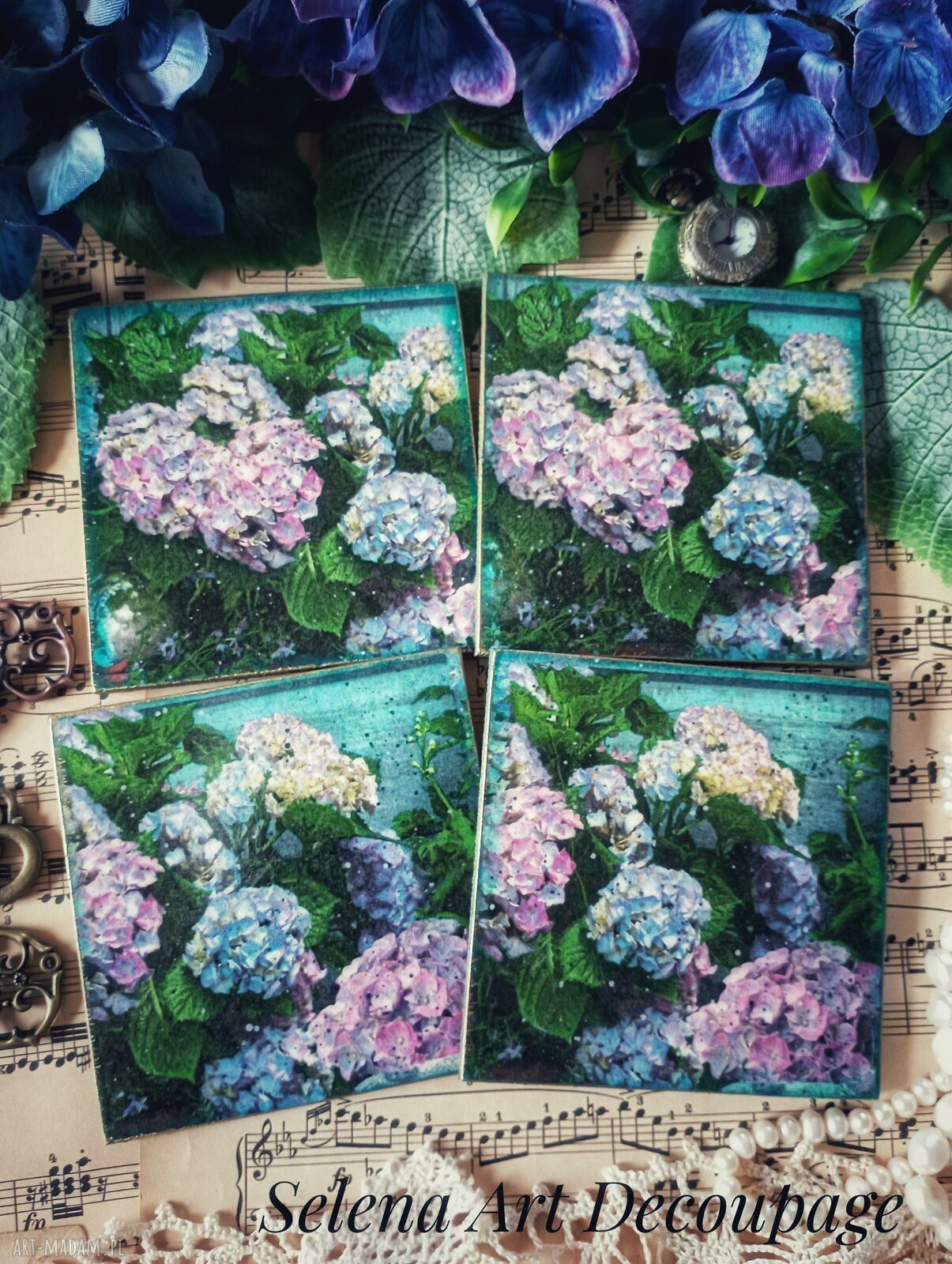 Dekoracyjne podkładki decoupage Magiczne Kotki - komplet 4 szt.