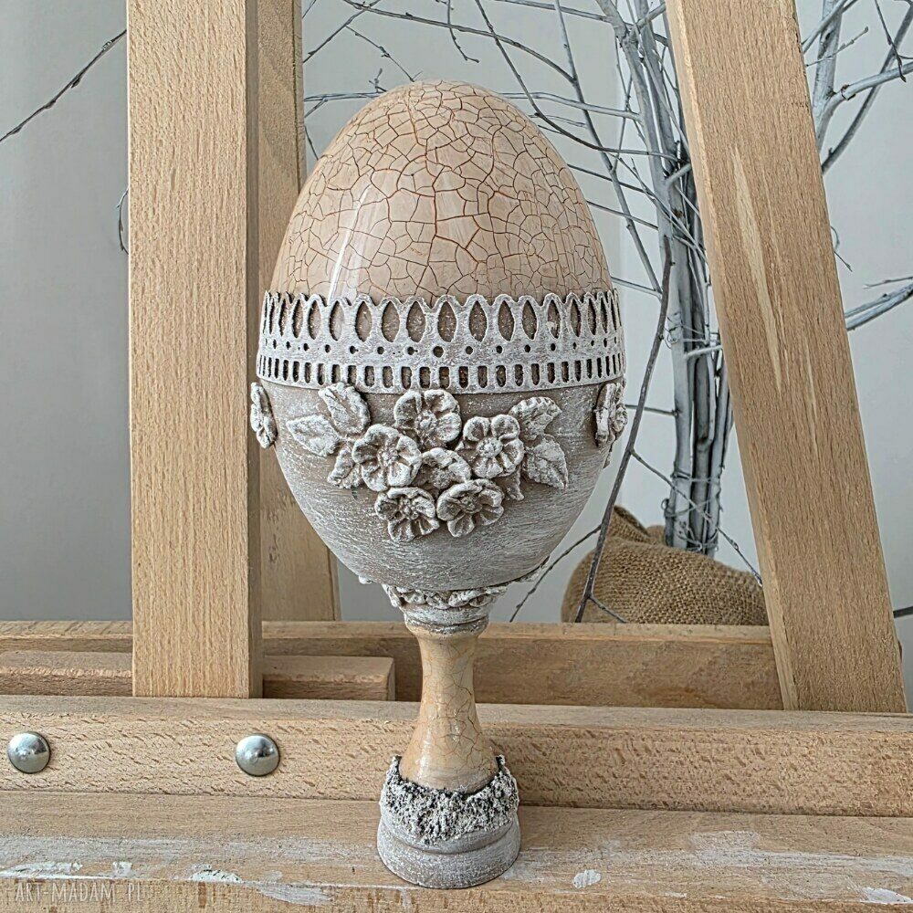 Dekoracyjne jajko „Kremowe” 10 cm - rustykalna ozdoba wielkanocna