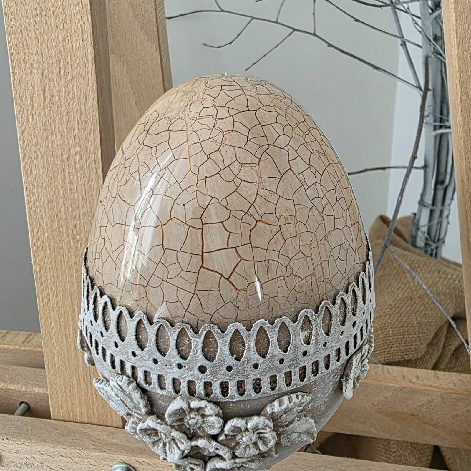 Dekoracyjne jajko „Kremowe” 10 cm - rustykalna ozdoba wielkanocna