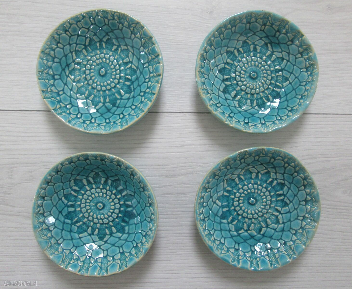 Turkusowe miseczki ceramiczne - komplet 4 sztuk