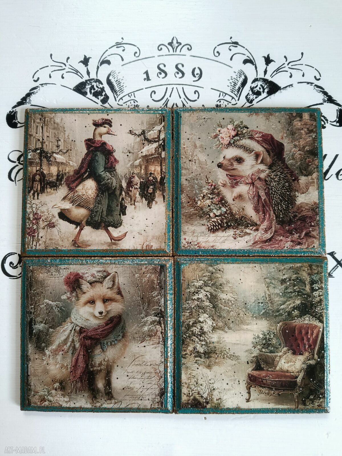 Dekoracyjne podkładki decoupage Baśniowa Kraina - komplet 4 sztuk