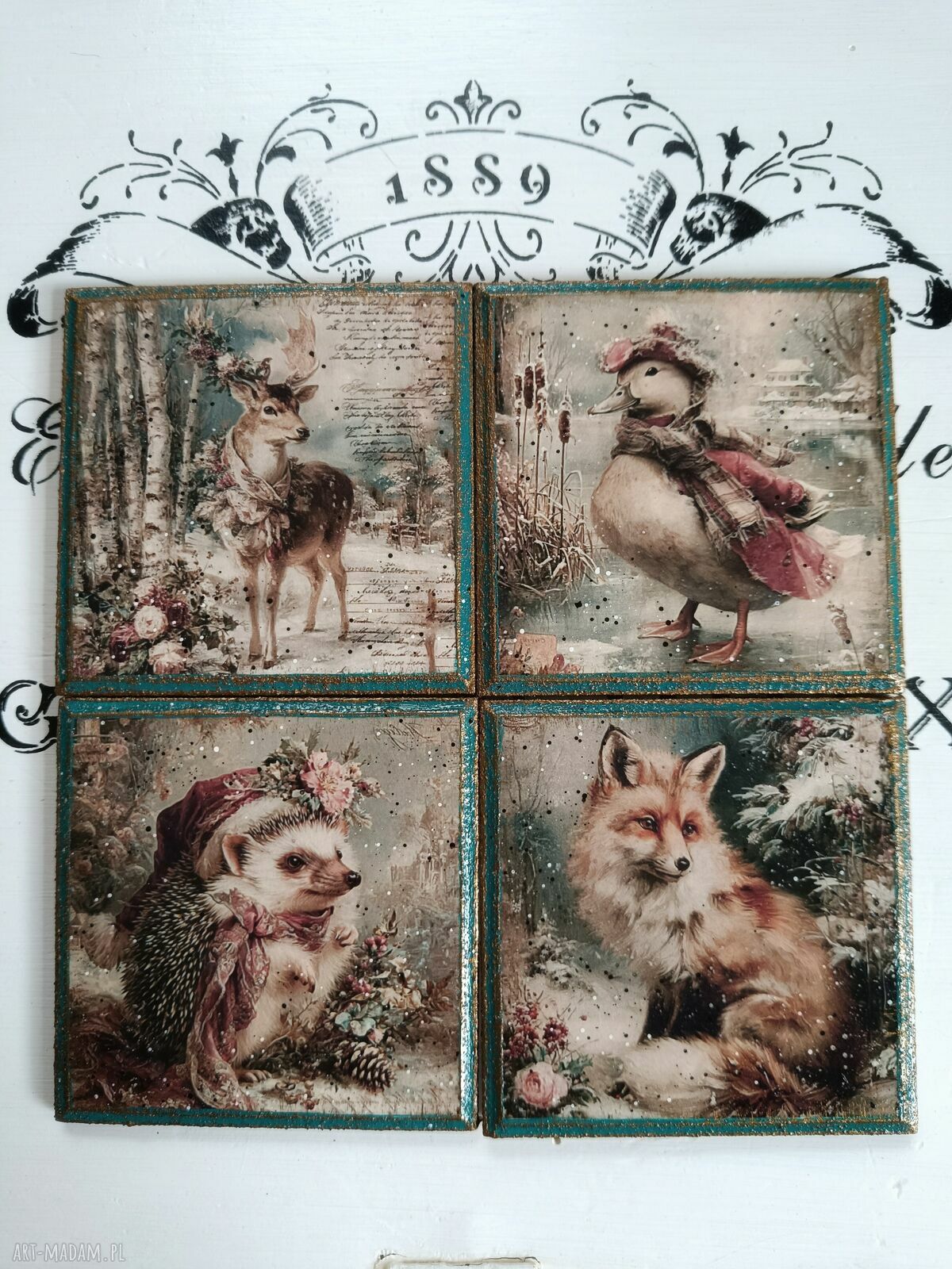 Dekoracyjne podkładki pod kubki decoupage Baśniowa Kraina