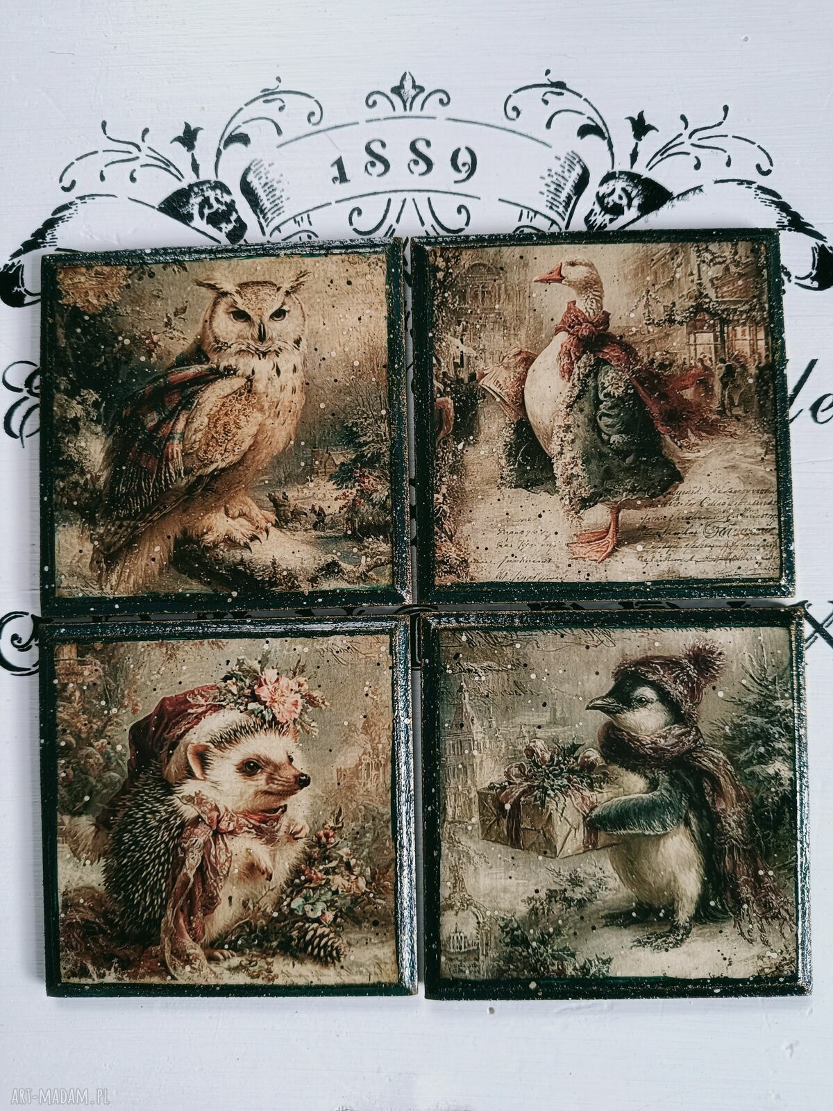 Dekoracyjne podkładki decoupage Baśniowa Kraina - komplet 4 sztuk