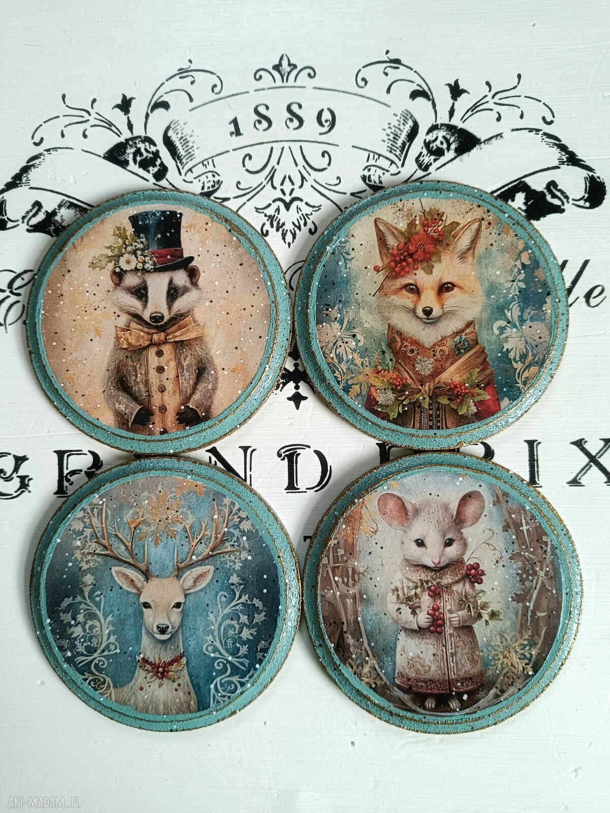 Dekoracyjne podkładki decoupage Baśniowa Kraina - komplet 4 sztuk