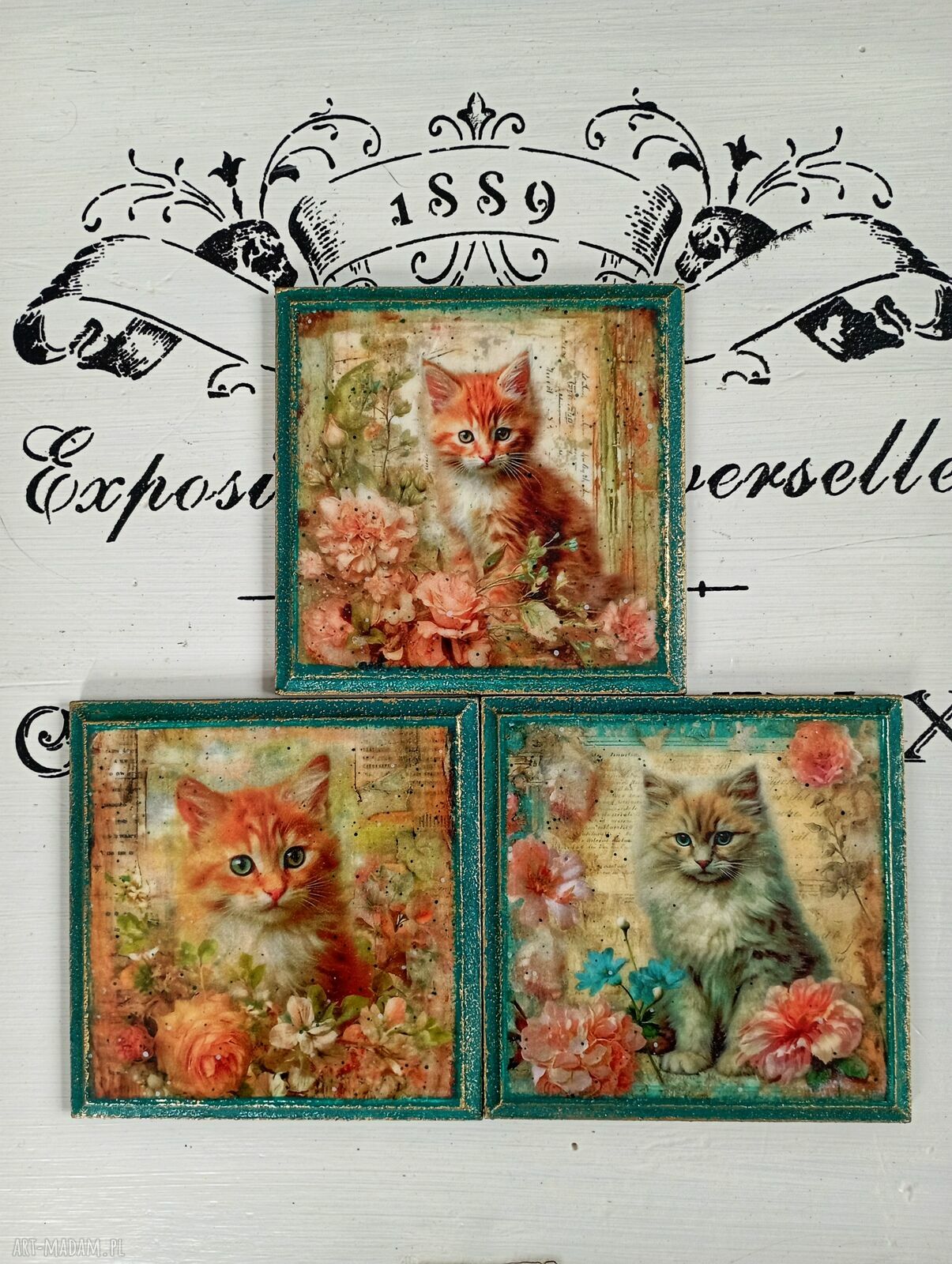 Dekoracyjne podkładki decoupage Magiczne Kotki - komplet 3 szt. 10x10 cm