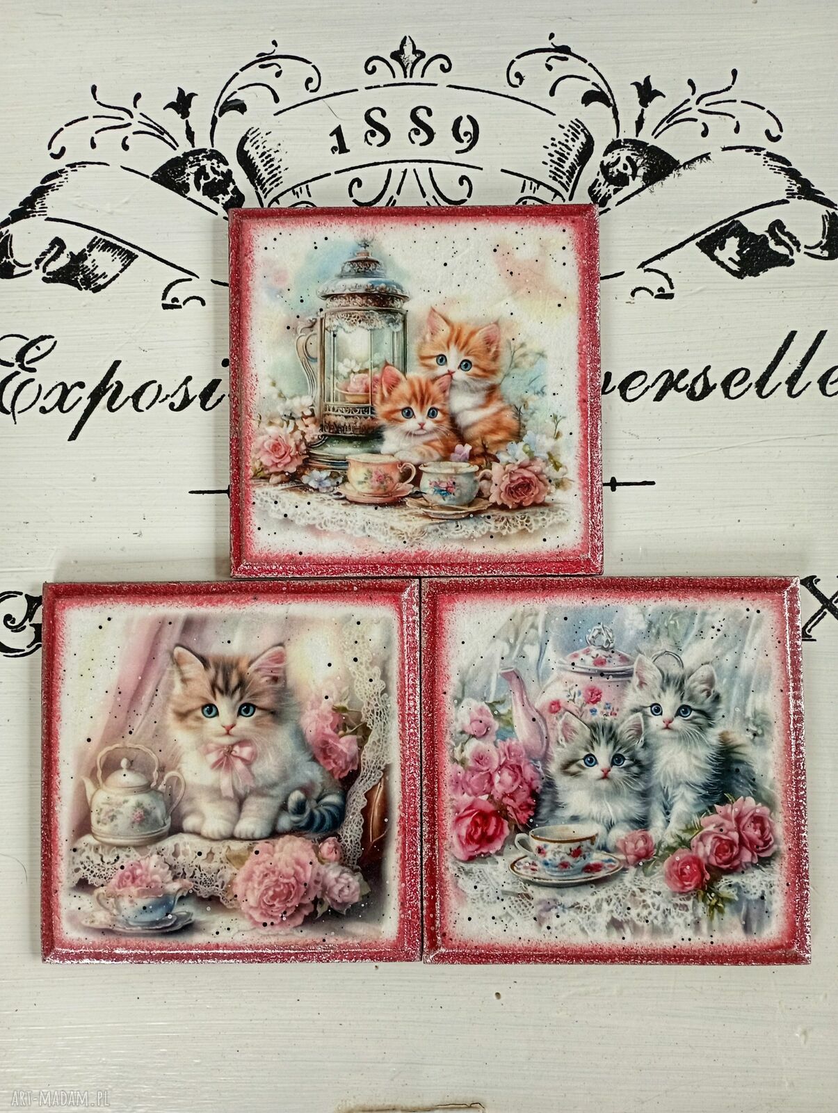 Dekoracyjne podkładki decoupage Magiczne Kotki - komplet 3 szt. 10x10 cm
