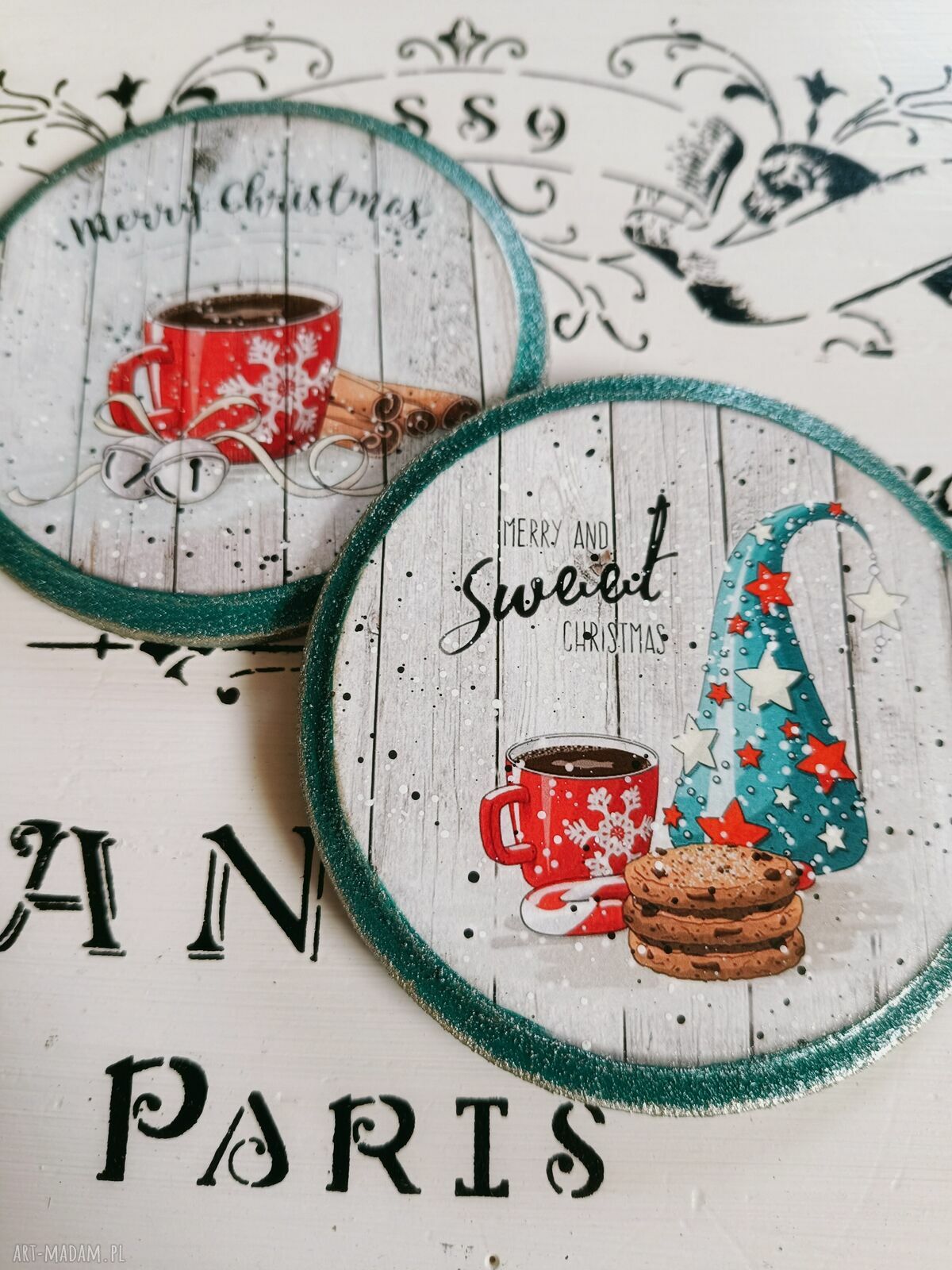 Świąteczne podkładki decoupage Merry Christmas - komplet 2 sztuk