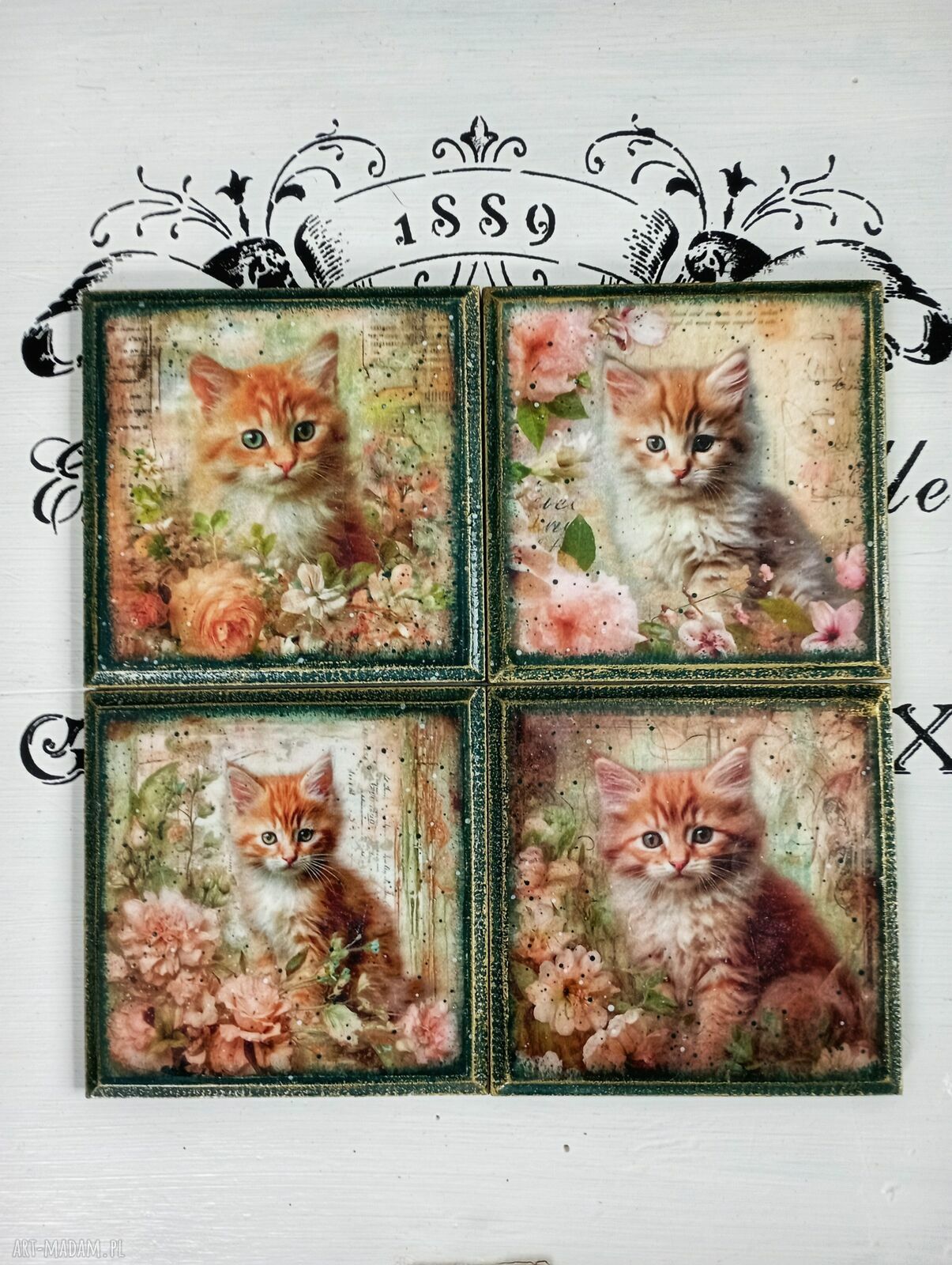 Dekoracyjne podkładki decoupage z kotkami Magiczne Kotki - komplet 4 szt.