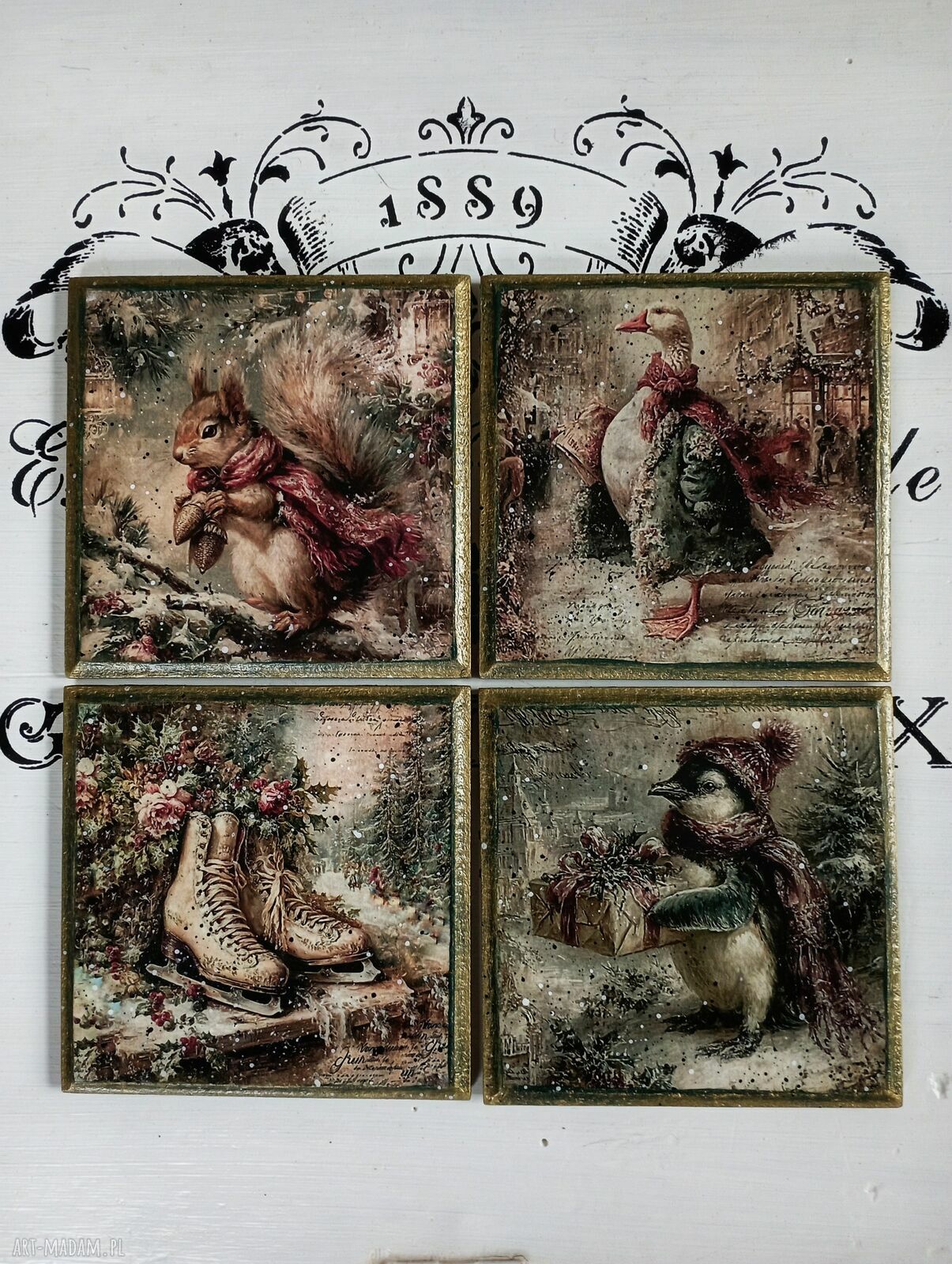 Kwiatowe podkładki vintage Baśniowa Kraina - komplet 4 szt. 10x10 cm