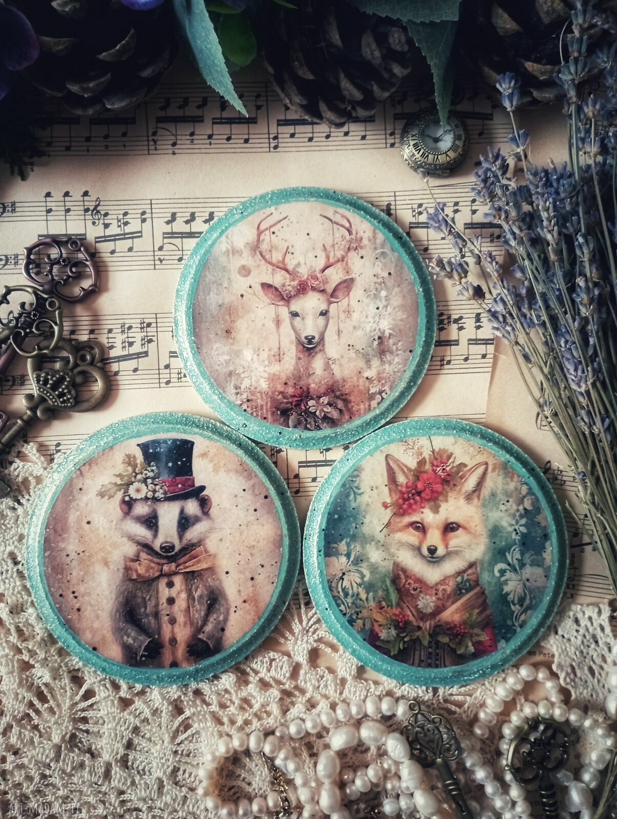 Dekoracyjne podkładki vintage Baśniowa Kraina - komplet 3 szt.
