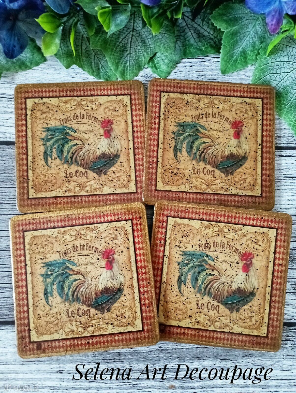 Dekoracyjne podkładki z kogutami w stylu shabby chic