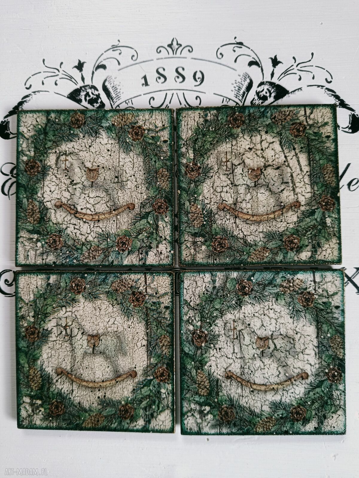 Dekoracyjne podkładki decoupage Baśniowa Kraina - komplet 4 sztuk