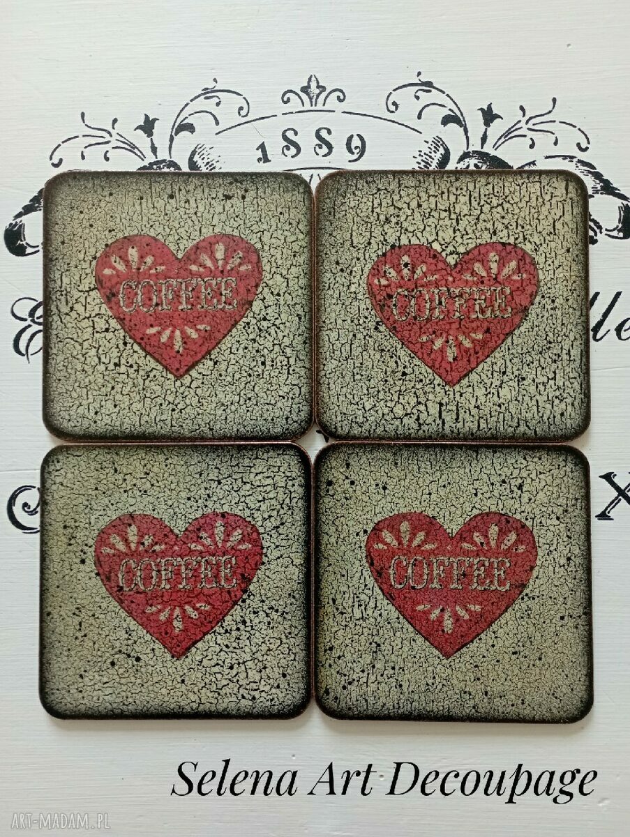 Ręcznie wykonane podkładki decoupage vintage - Prowansja, shabby chic i farmhouse (komplet 4 szt.)