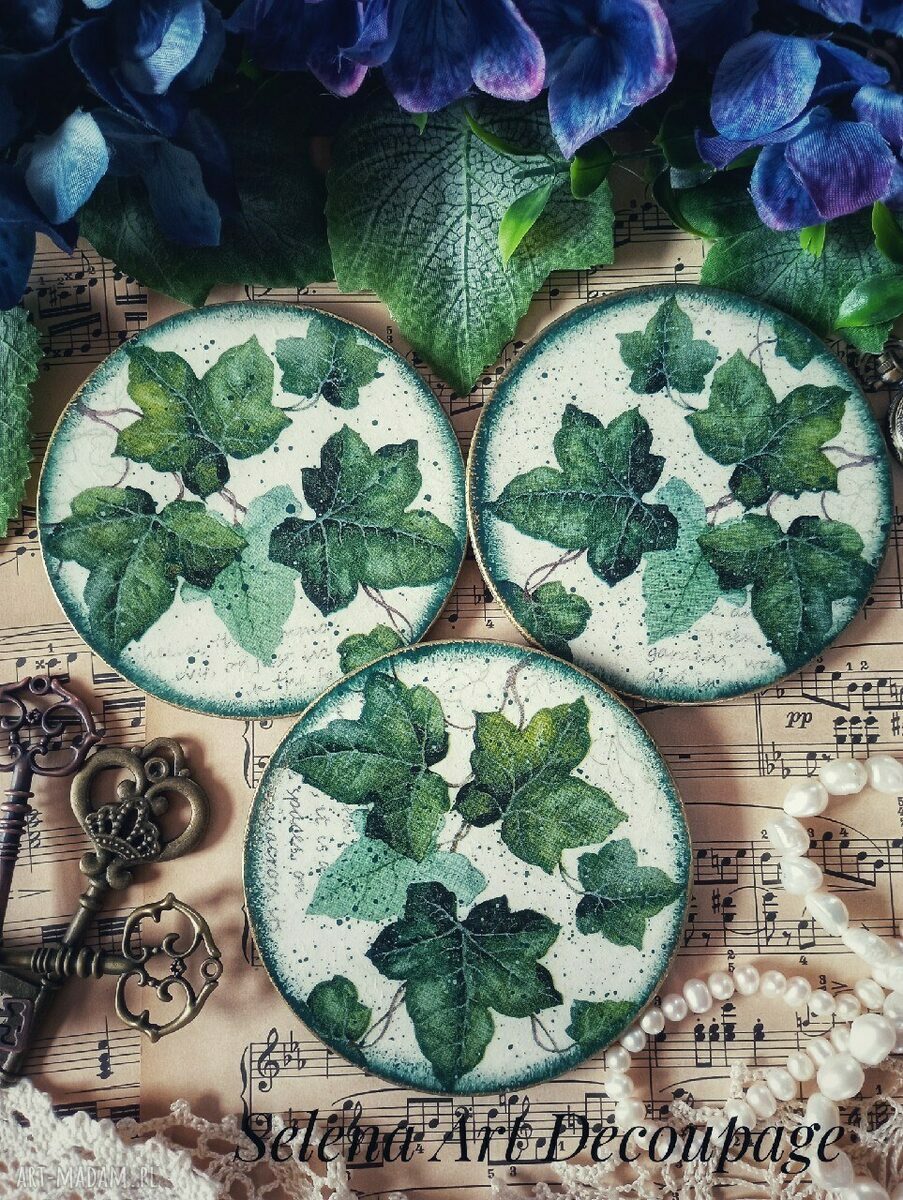 Dekoracyjne podkładki decoupage z kotkami vintage - shabby chic (komplet 3 szt.)