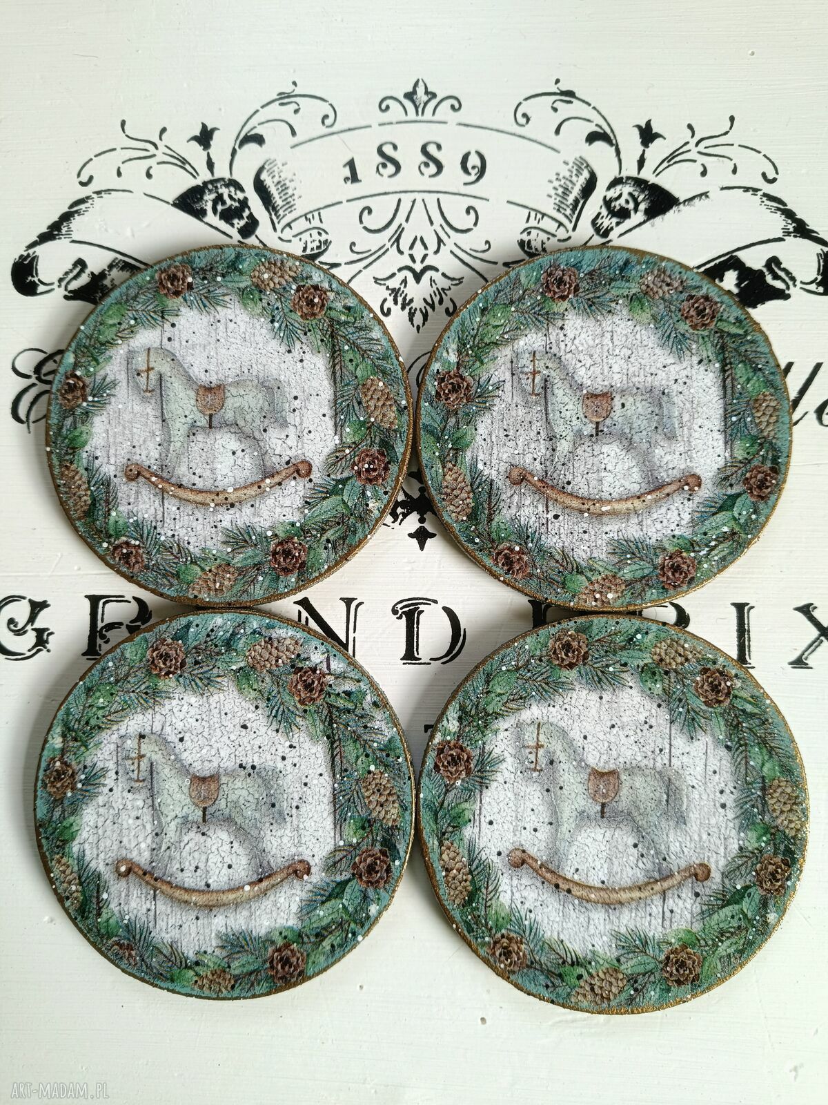 Dekoracyjne podkładki decoupage Baśniowa Kraina - komplet 4 sztuk