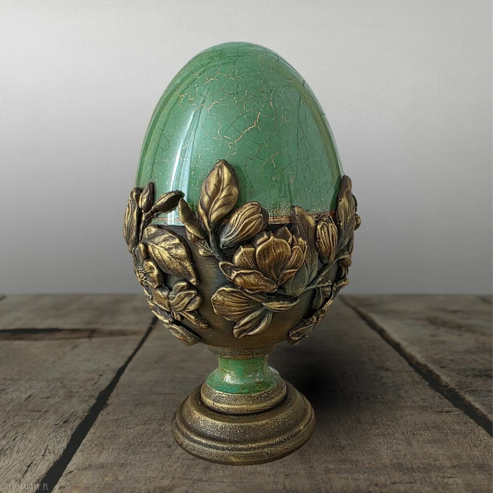 Szmaragdowe jajo wielkanocne z magnolią - 15 cm