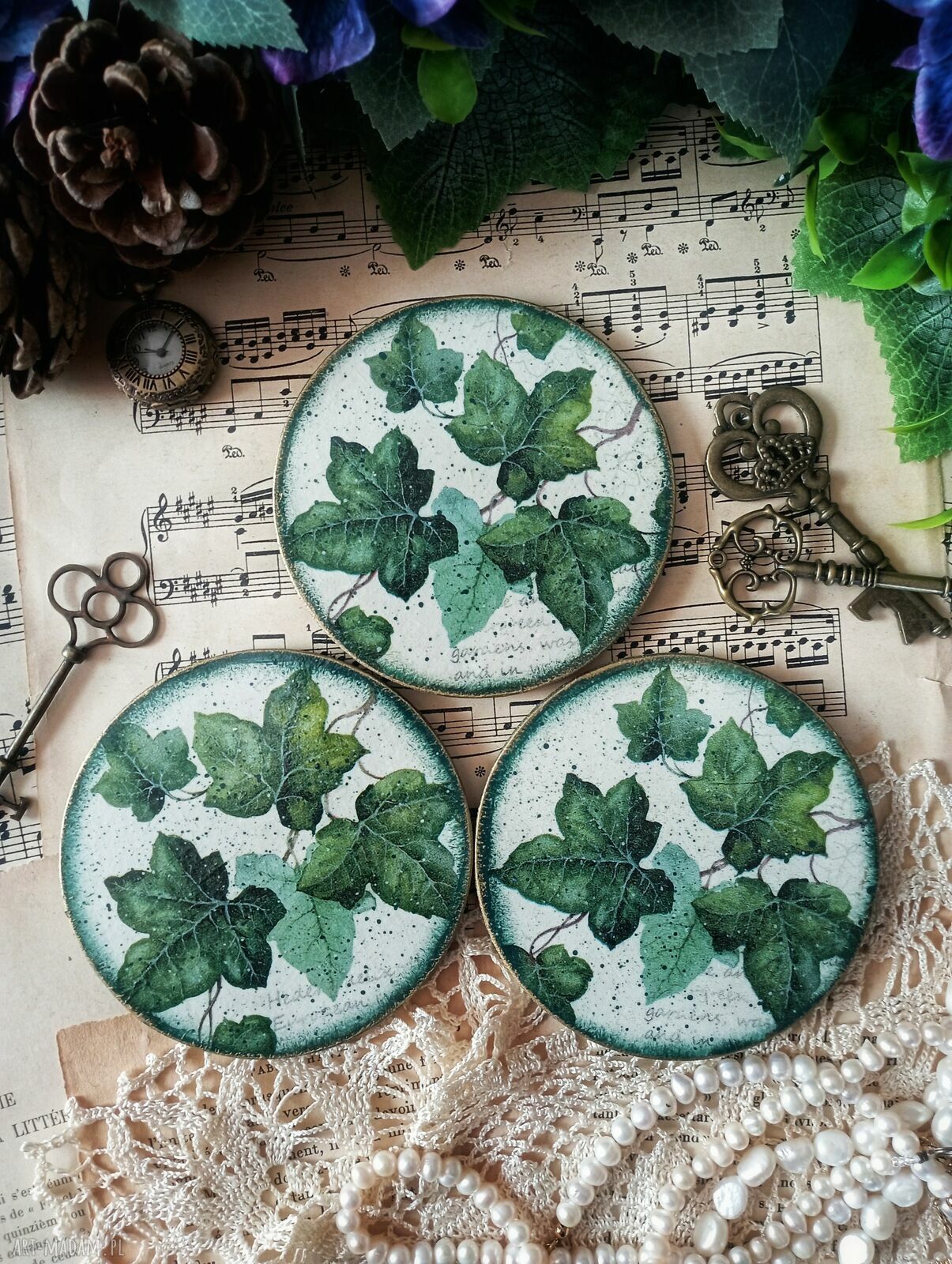 Dekoracyjne podkładki decoupage z kotkami (komplet 3 szt.)