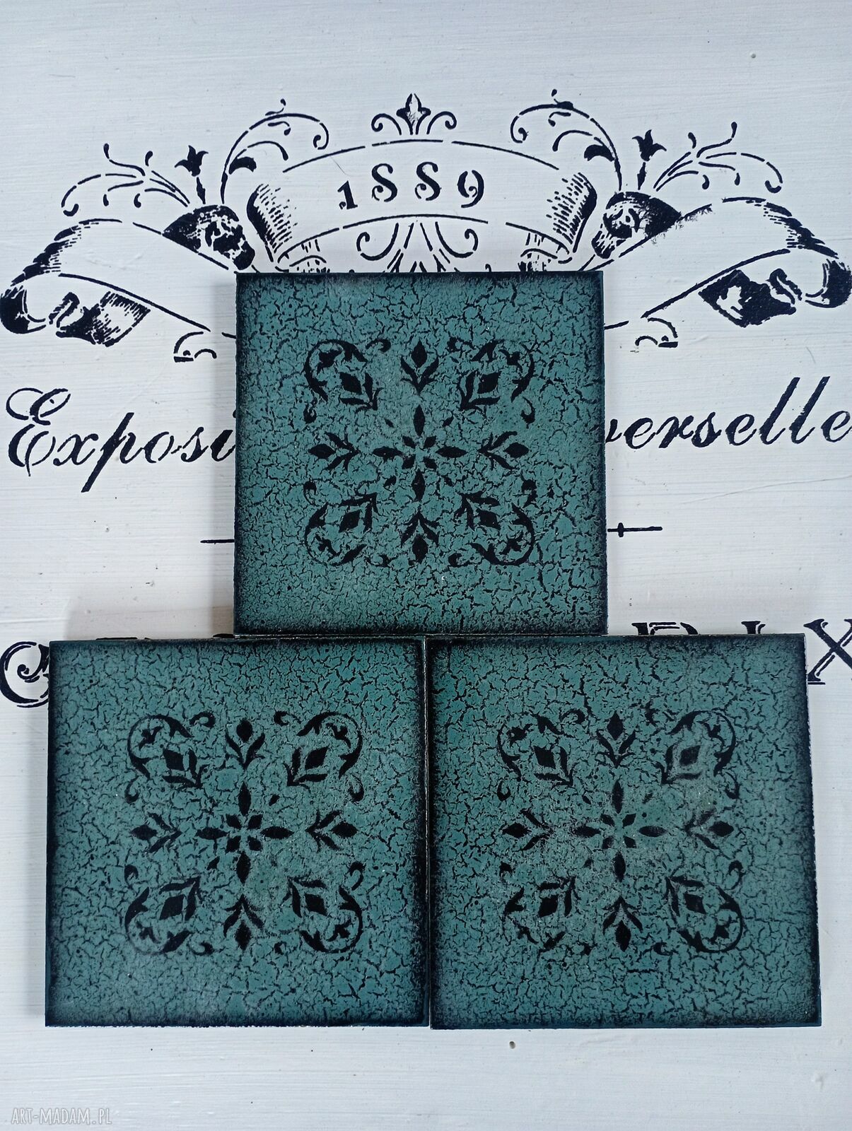 Podkładki decoupage z różami shabby chic - komplet 3 szt. (20 x 10 cm)